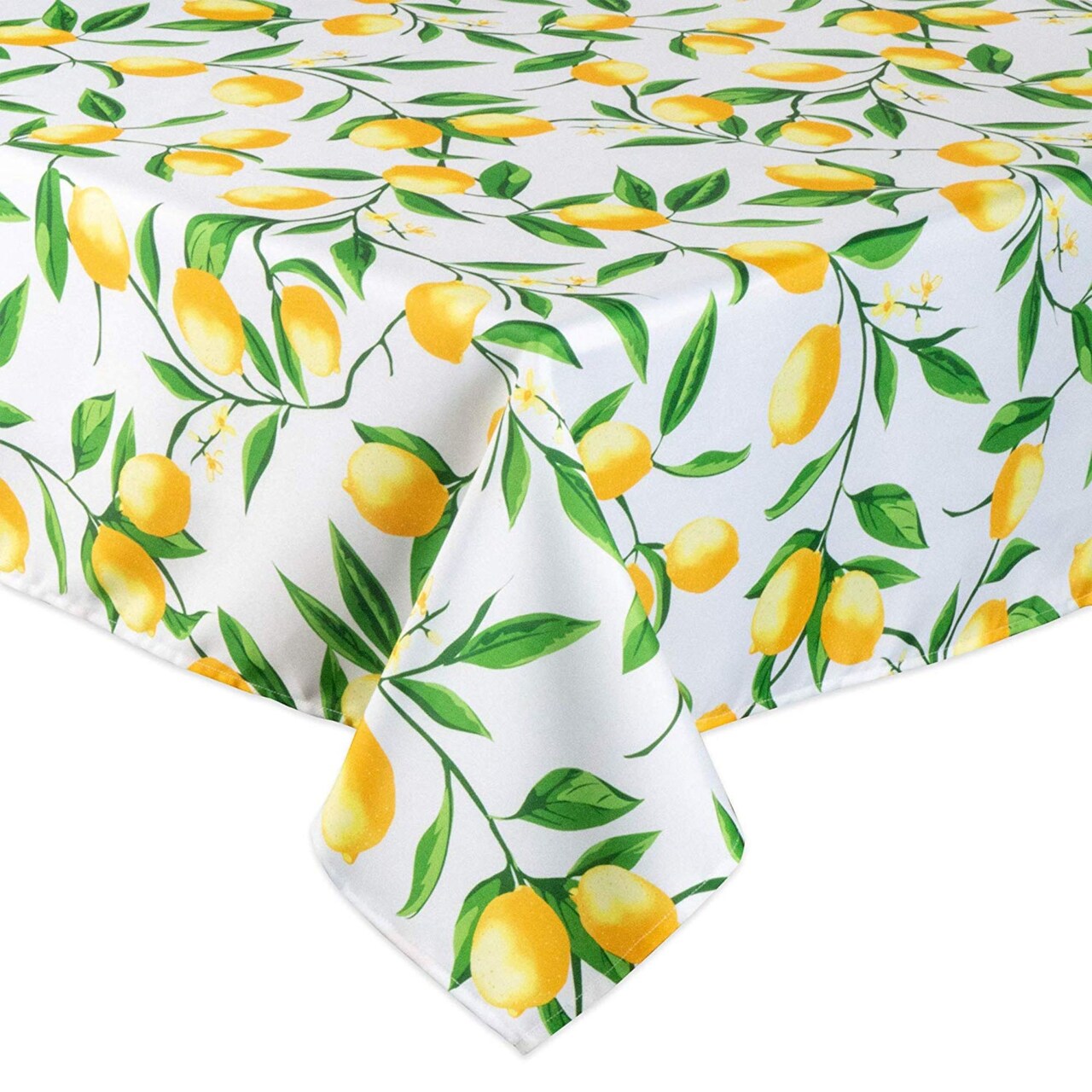 Contemporary Home Living Lemon Branches Rectangular Cotton Tablecloth - 84" - White and Yellow